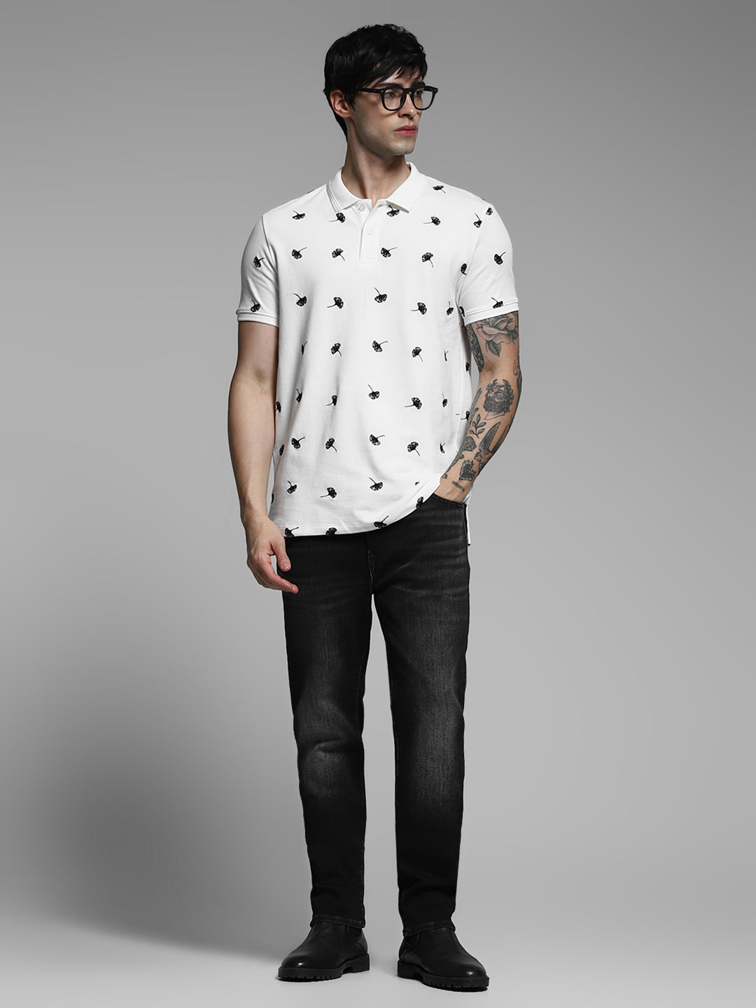 White Printed Cotton Polo