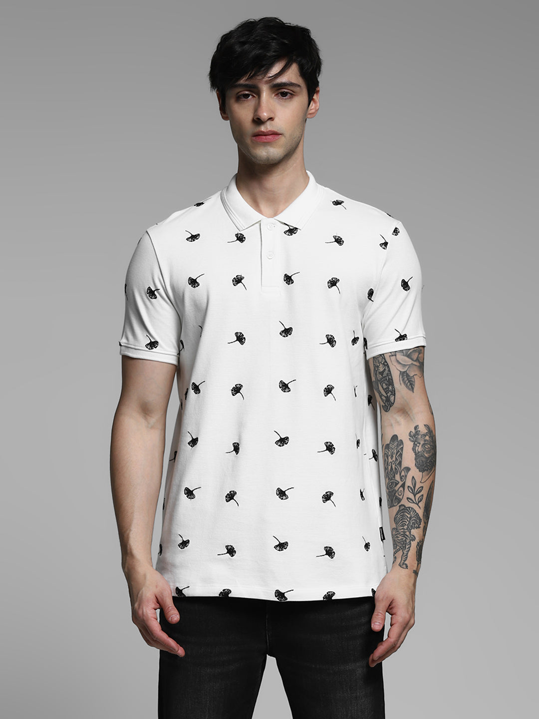 White Printed Cotton Polo