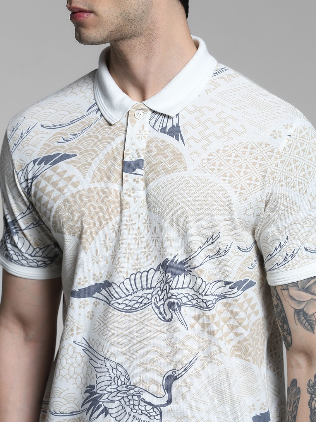 White Printed Cotton Polo