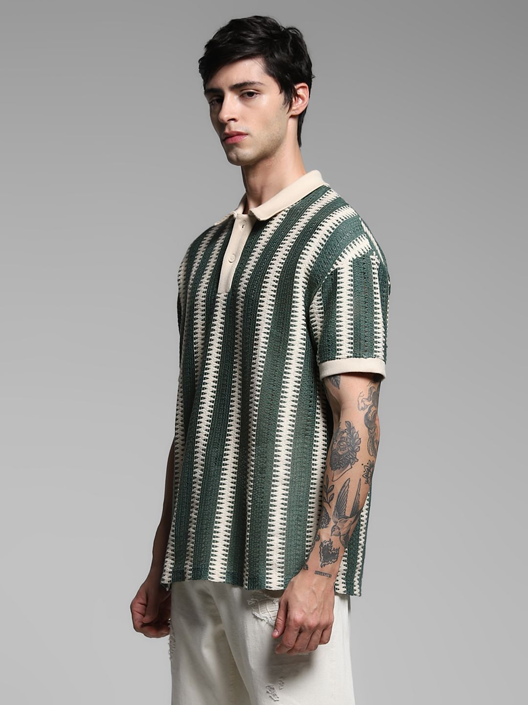 Green Striped Knitted Polo