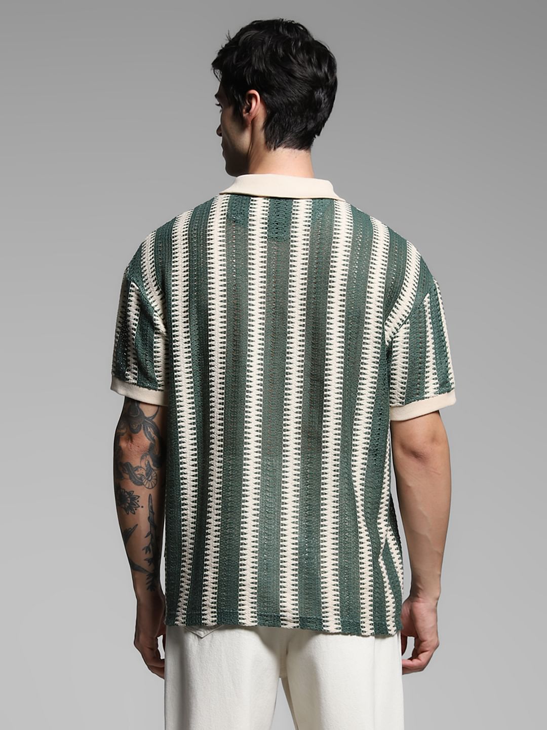Green Striped Knitted Polo