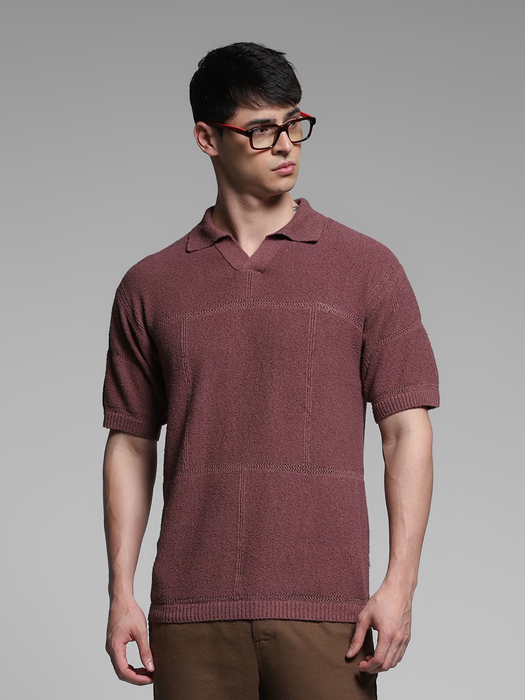 Brown Boxy Fit Knitted Polo - M