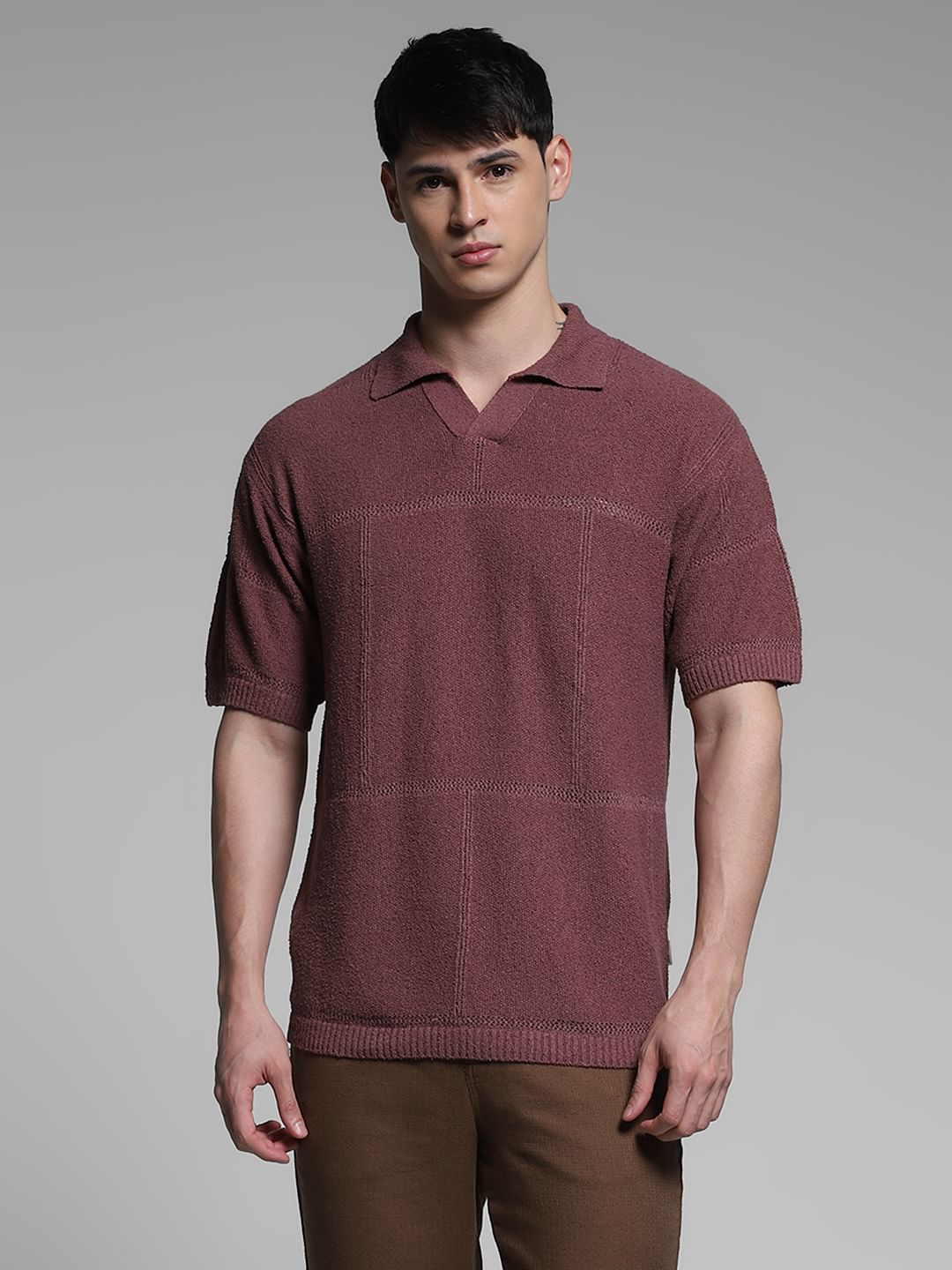 Brown Boxy Fit Knitted Polo