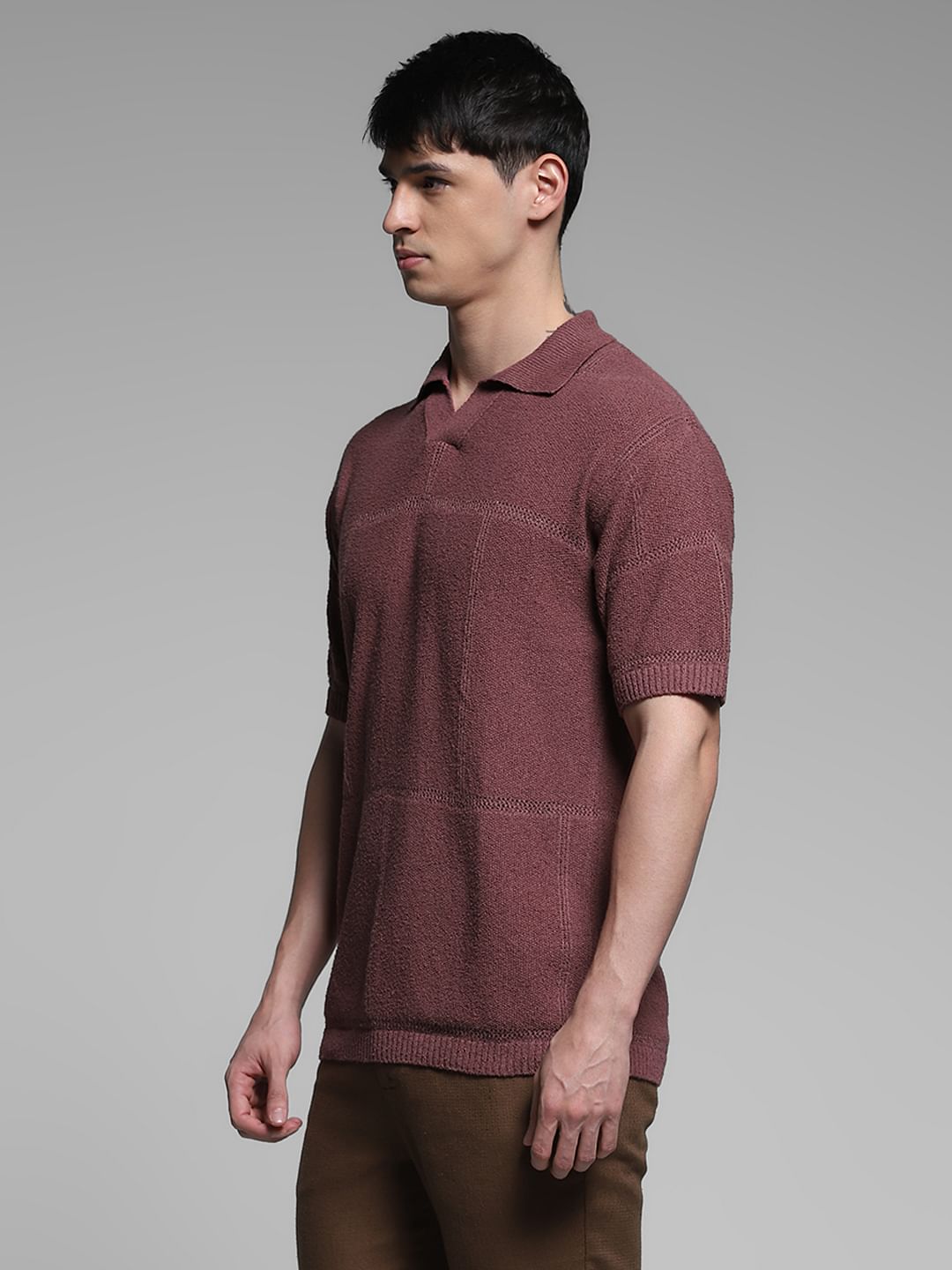 Brown Boxy Fit Knitted Polo