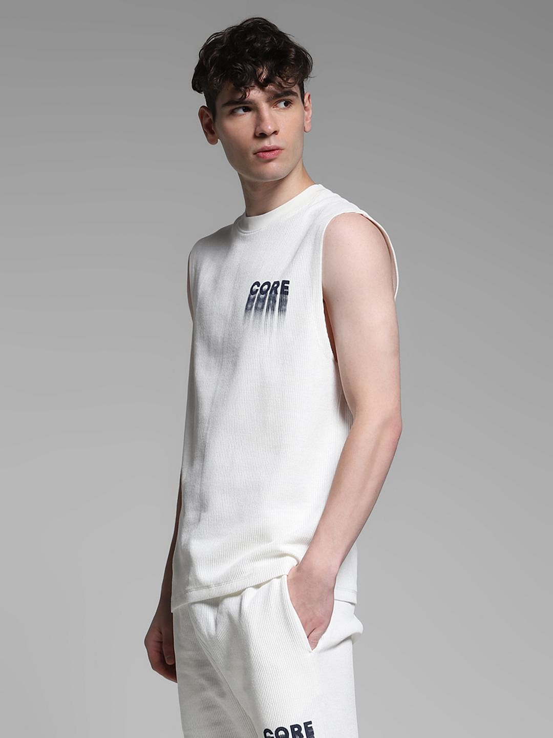White Printed Co-ord Set T-shirt Vest