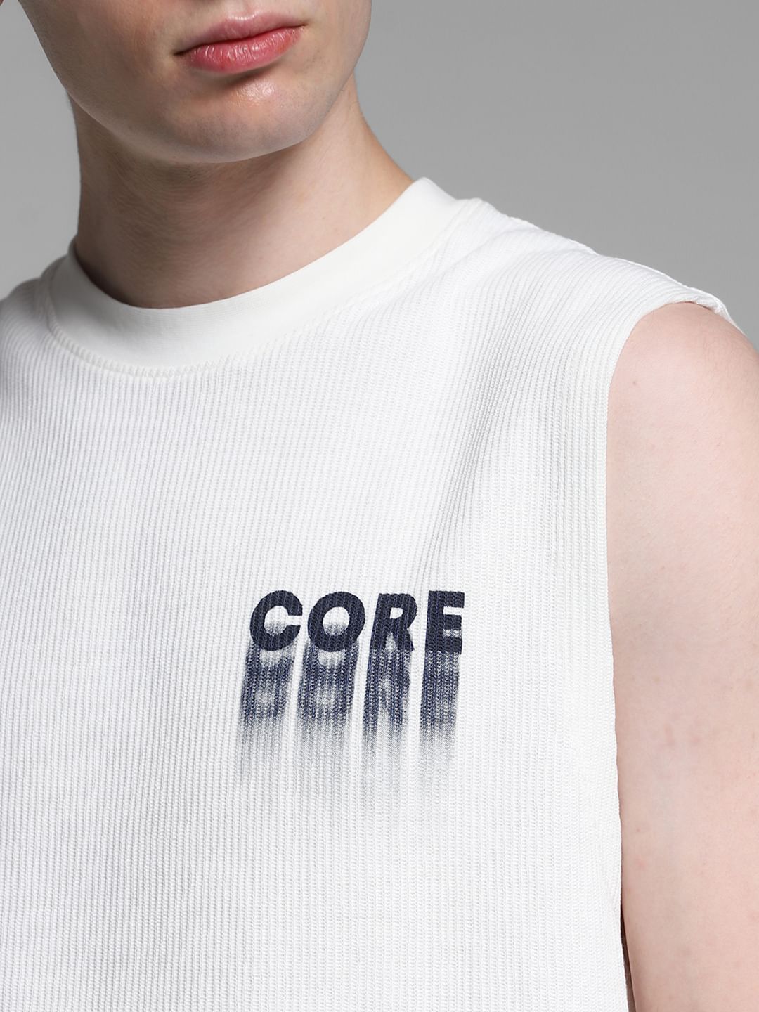 White Printed Co-ord Set T-shirt Vest