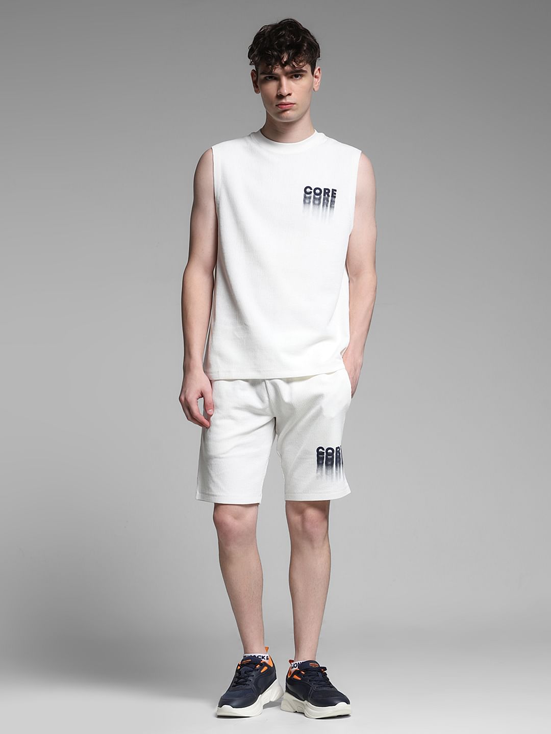White Printed Co-ord Set T-shirt Vest
