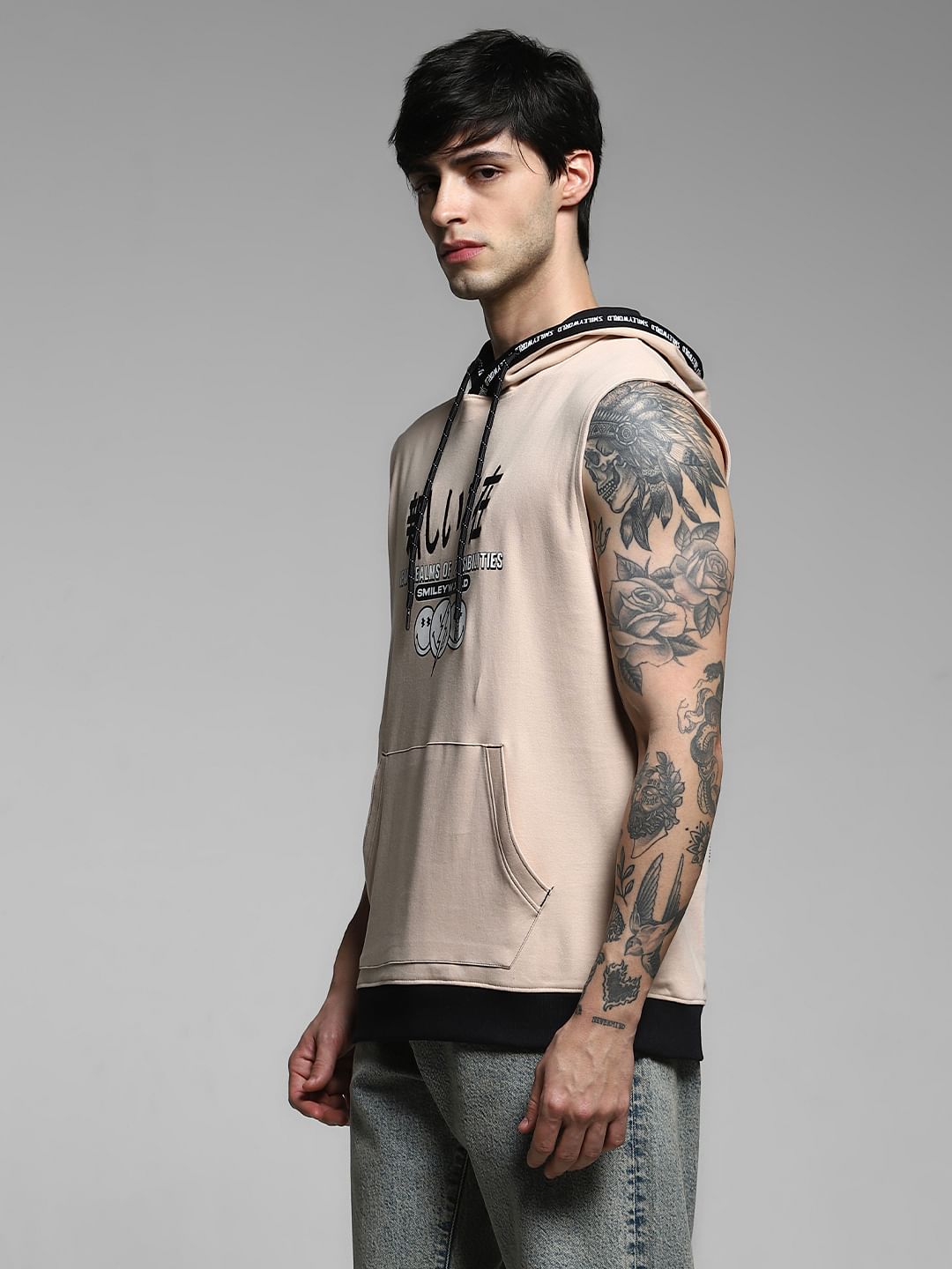 SmileyWorld   Beige Printed Hooded T-shirt