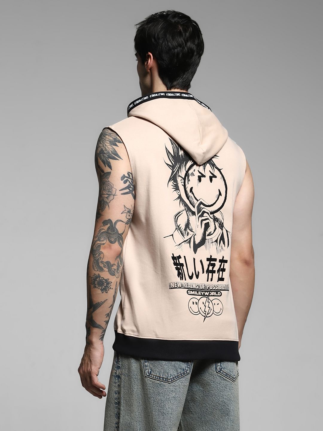 SmileyWorld   Beige Printed Hooded T-shirt