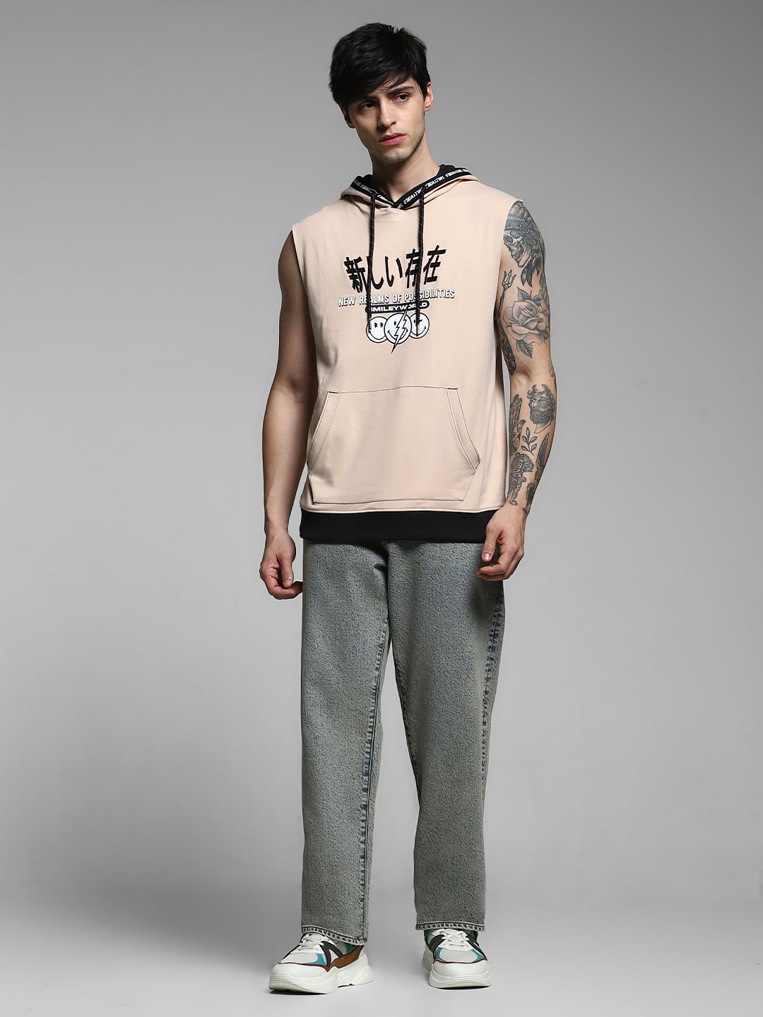 SmileyWorld   Beige Printed Hooded T-shirt