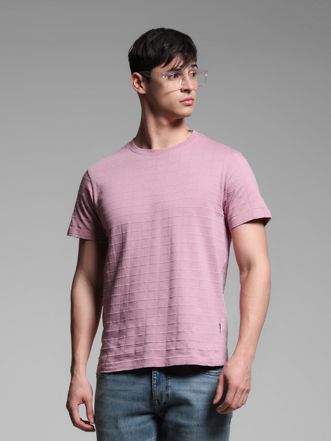 Purple Cotton Jacquard T-shirt - S