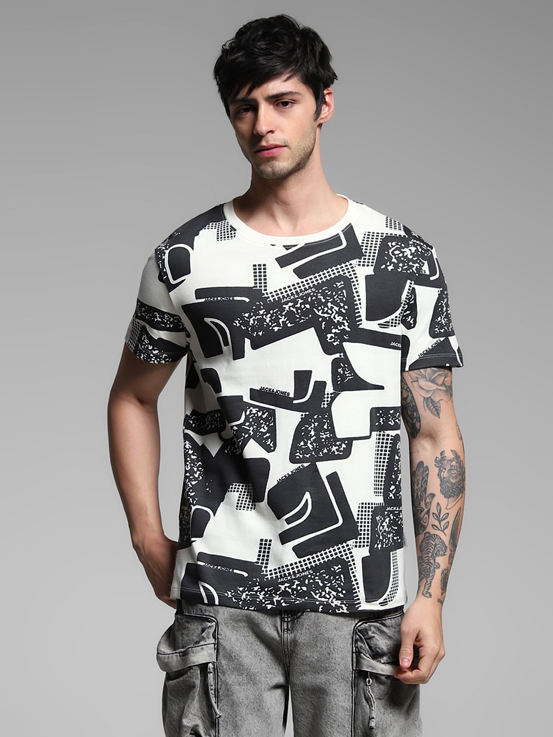 White Printed Cotton T-shirt