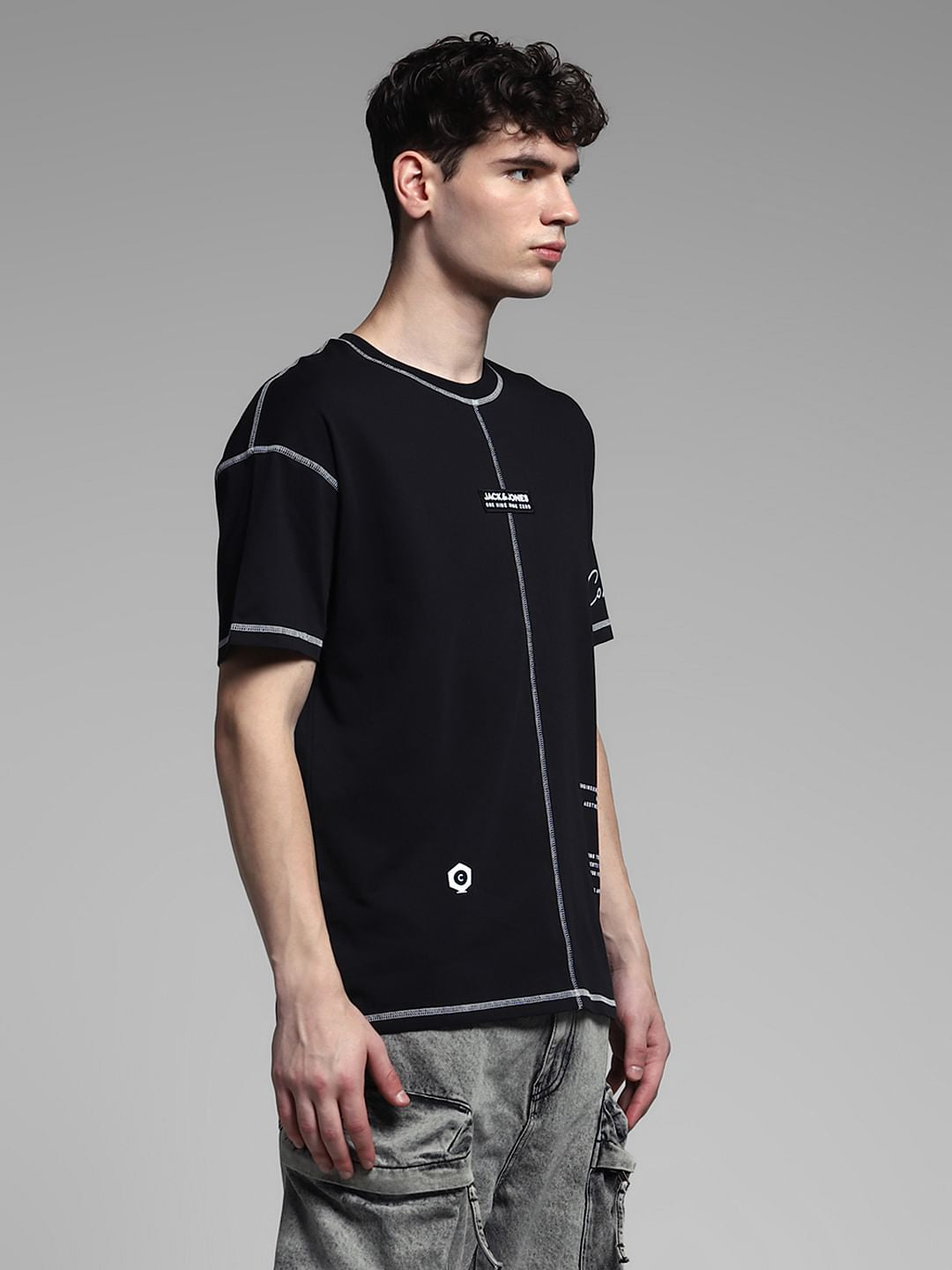 Black Contrast Stitch Oversized T-shirt