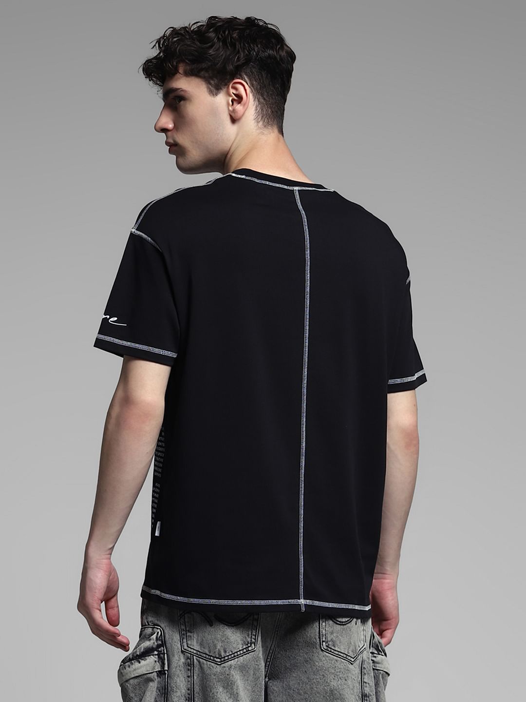 Black Contrast Stitch Oversized T-shirt