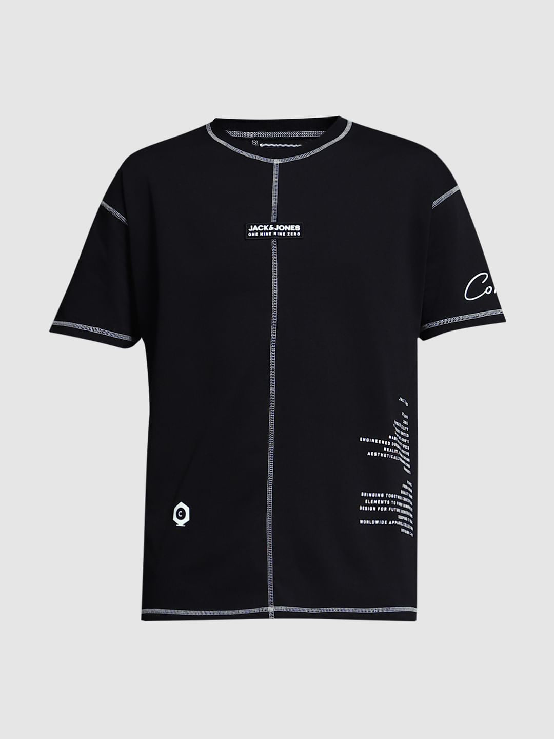 Black Contrast Stitch Oversized T-shirt