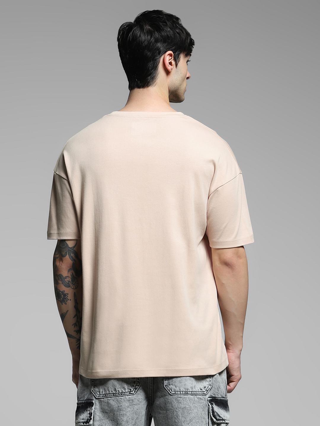 SmileyWorld   Beige Printed Boxy Fit T-shirt