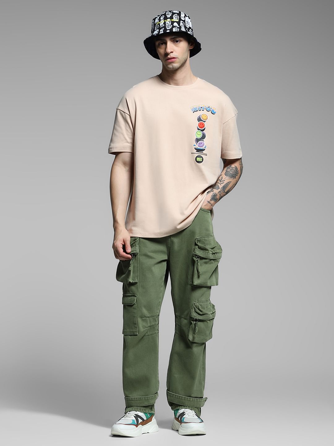 SmileyWorld   Beige Printed Boxy Fit T-shirt