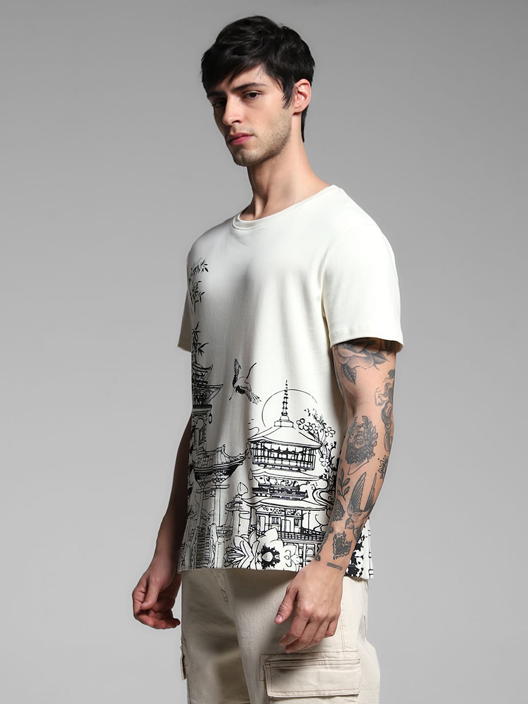 White Graphic Print Cotton T-shirt