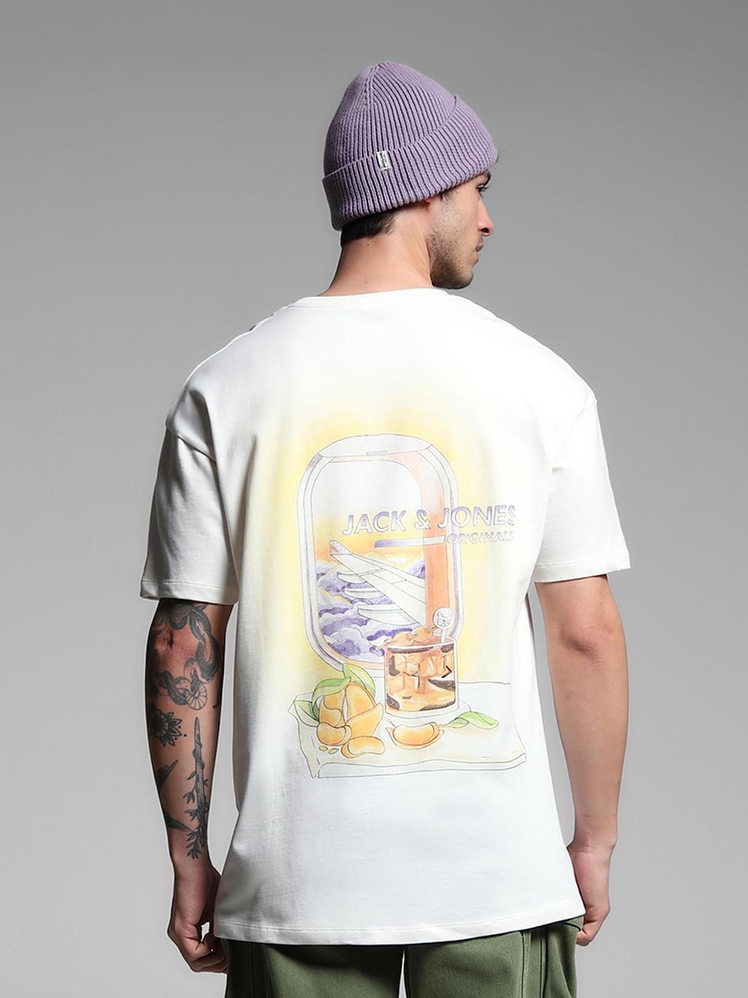 White Graphic Print Cotton T-shirt - M
