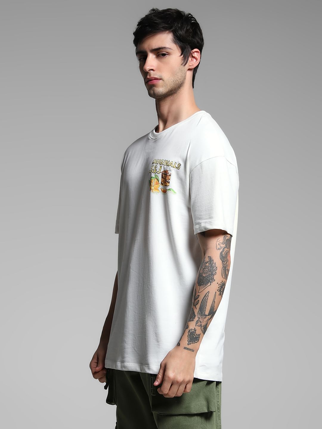 White Graphic Print Cotton T-shirt