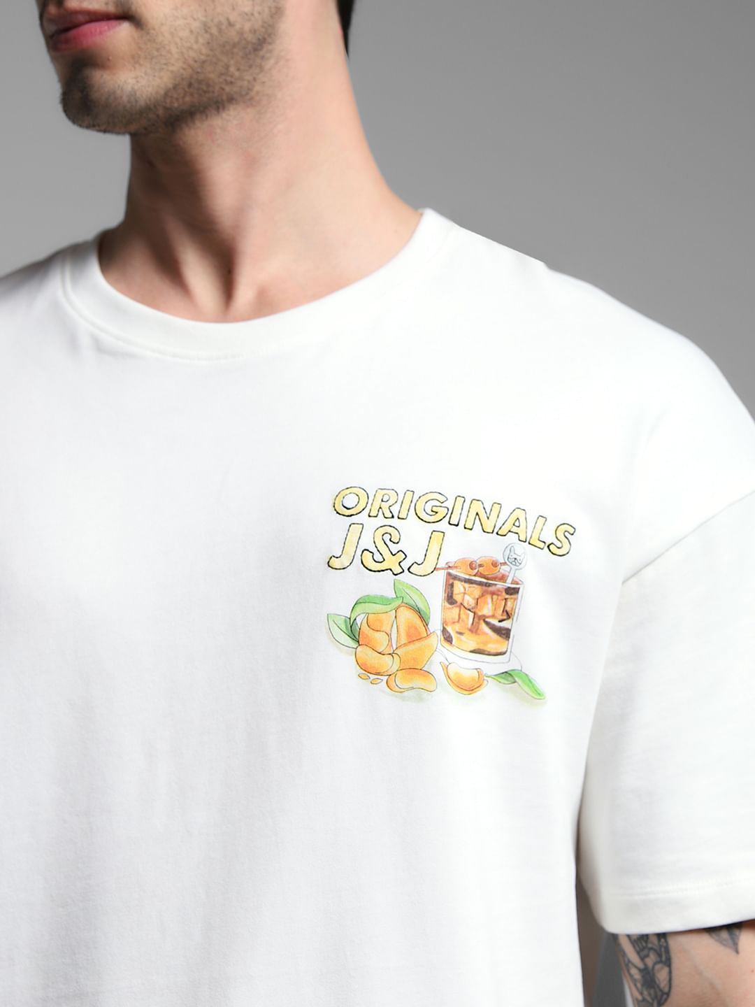 White Graphic Print Cotton T-shirt