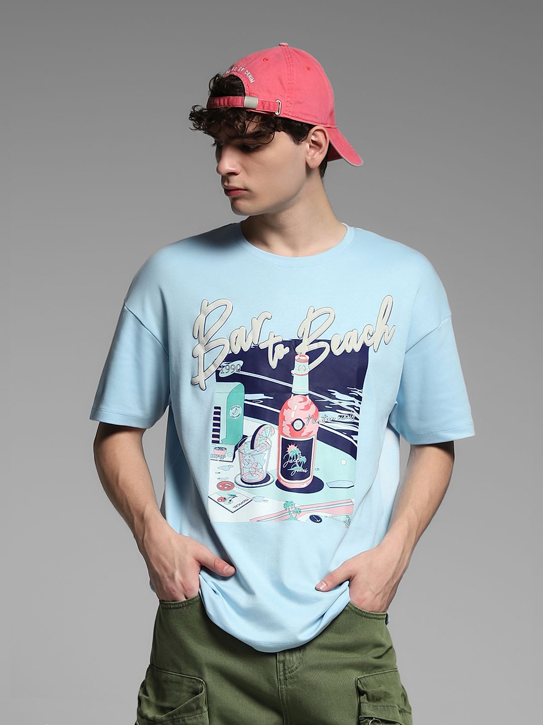 Blue Printed Oversized T-shirt - S