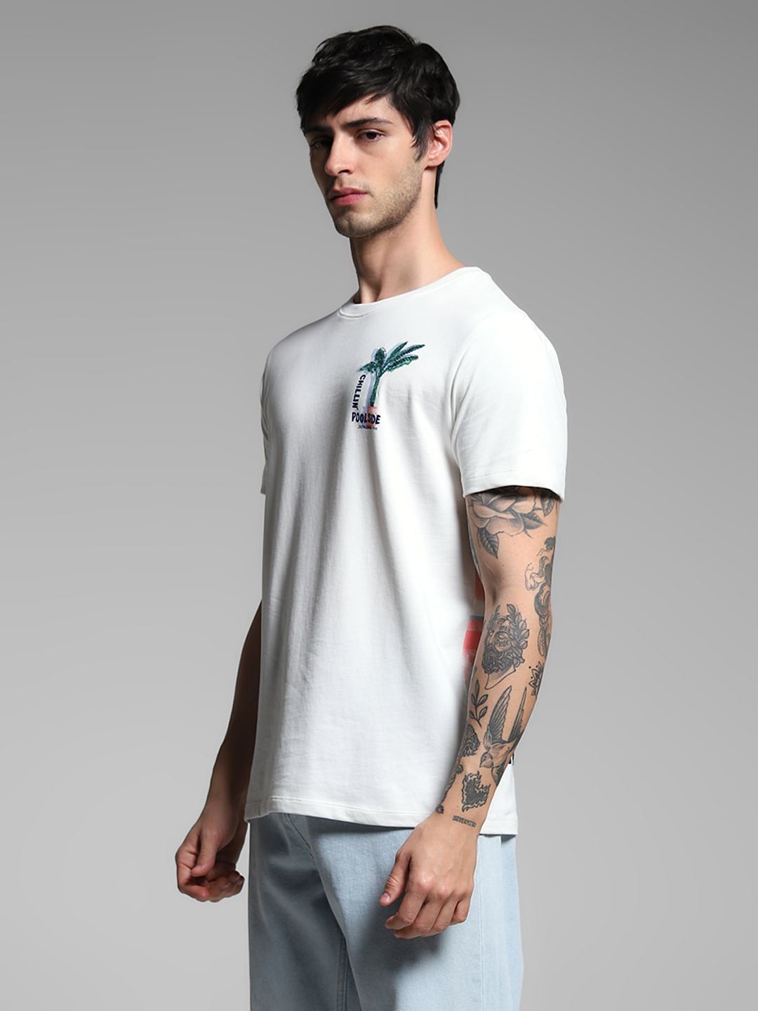 White Graphic Print Cotton T-shirt