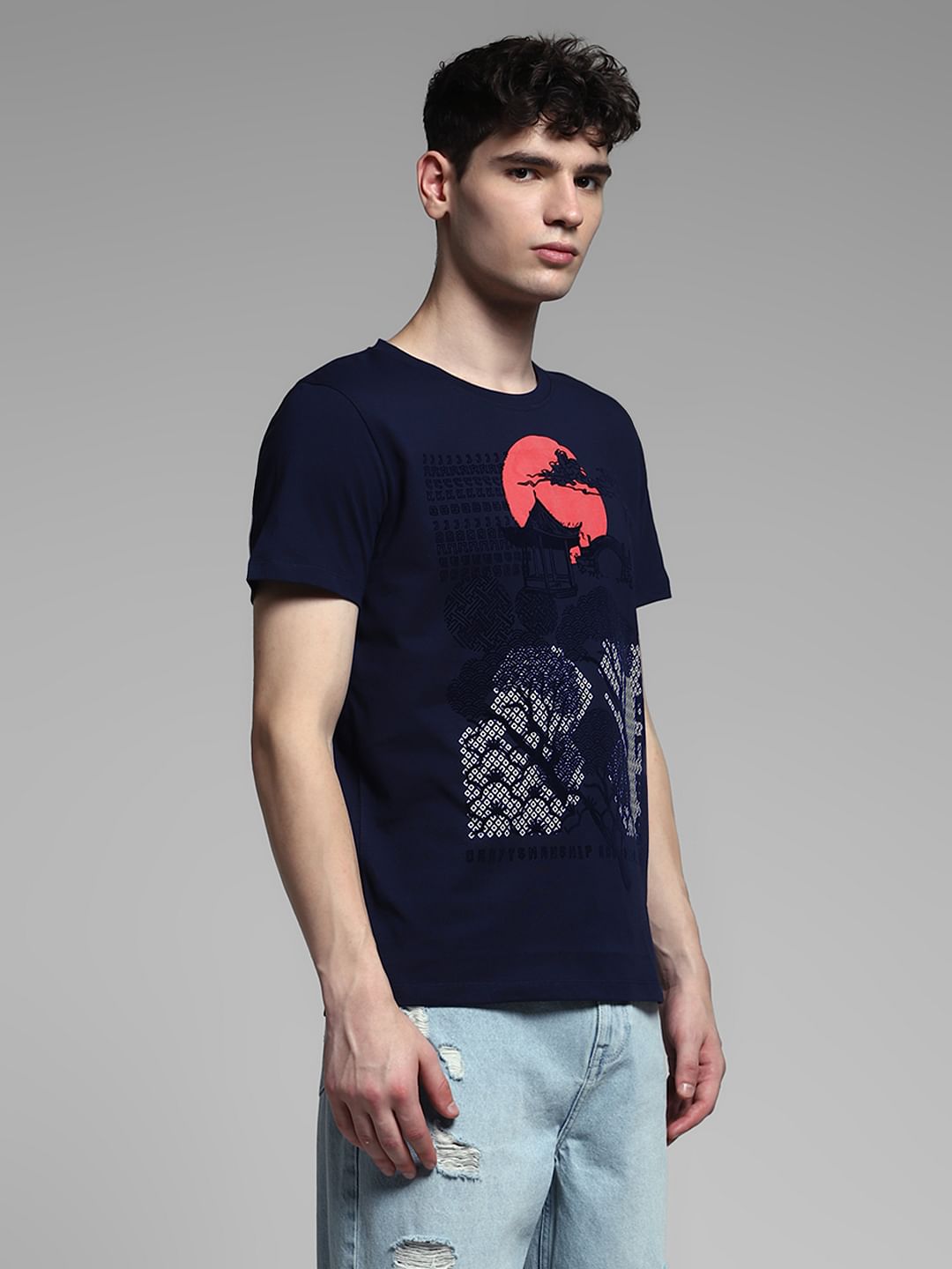 Navy Blue Graphic Print T-shirt