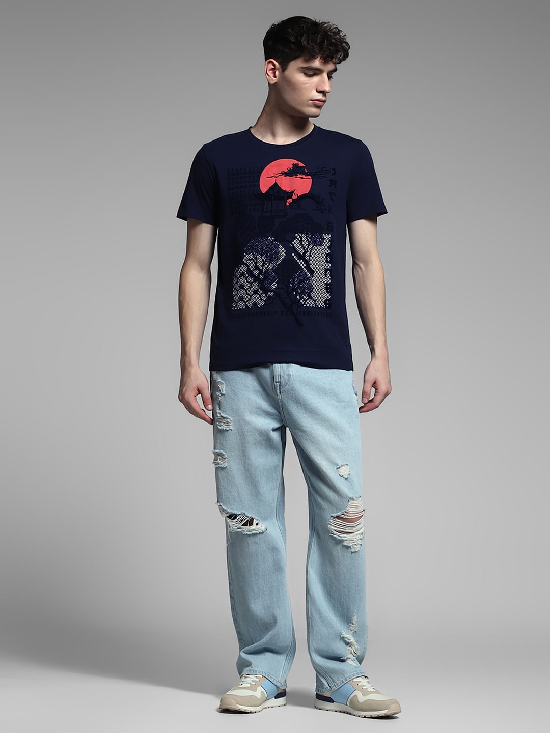 Navy Blue Graphic Print T-shirt