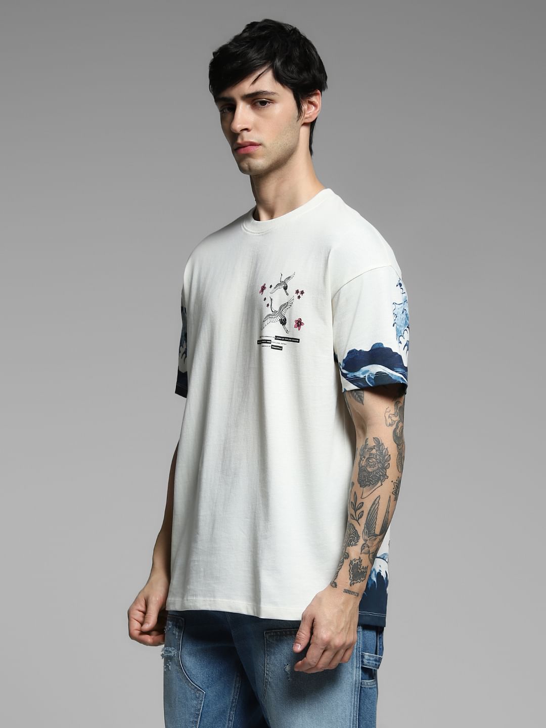 White Printed Cotton Oversized T-shirt