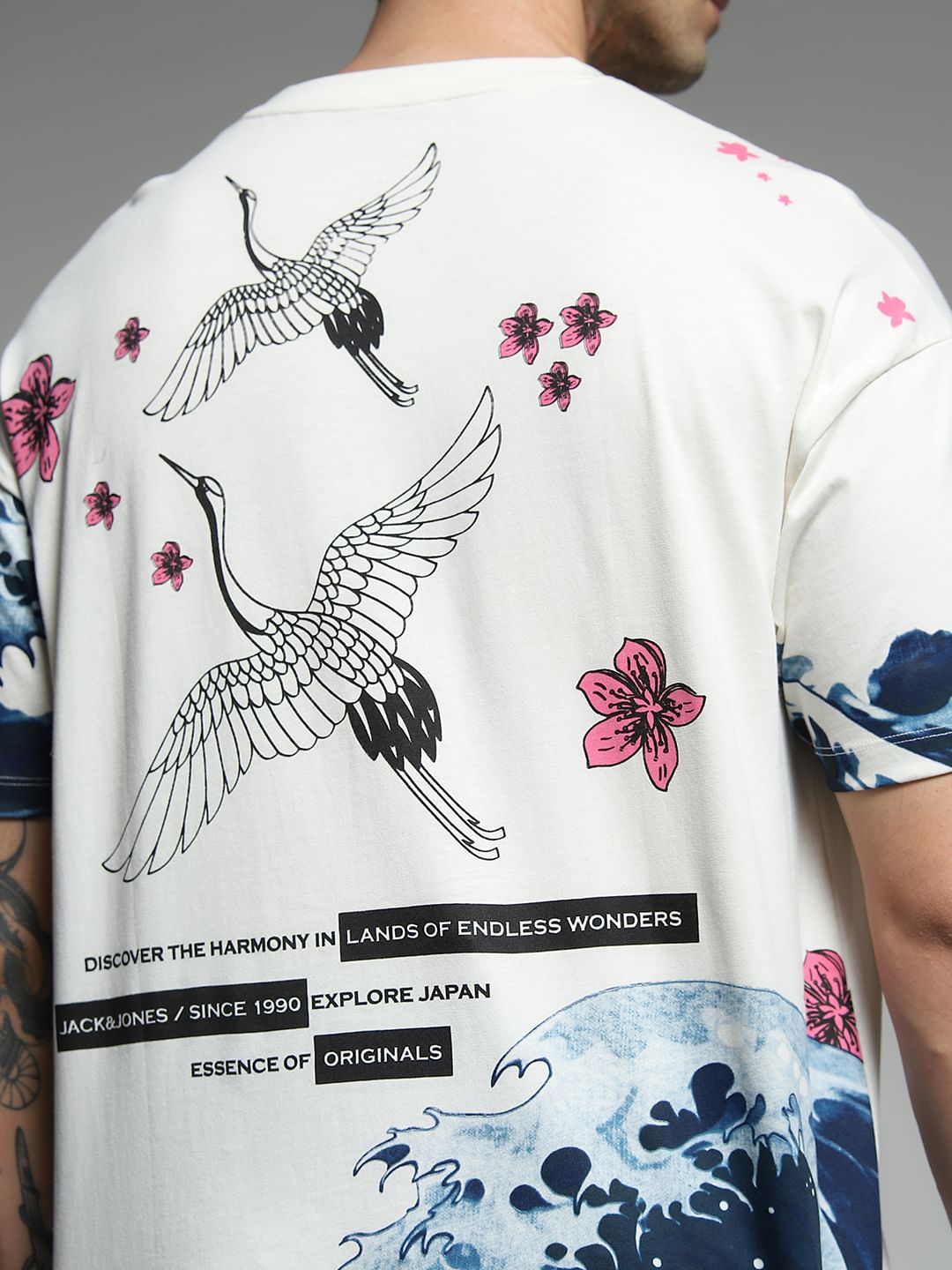 White Printed Cotton Oversized T-shirt