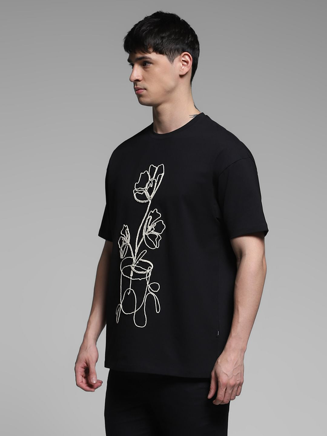 Black Printed Boxy Fit Cotton T-shirt