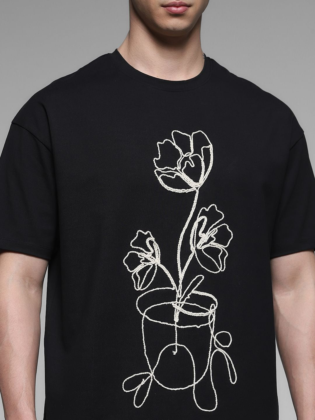 Black Printed Boxy Fit Cotton T-shirt