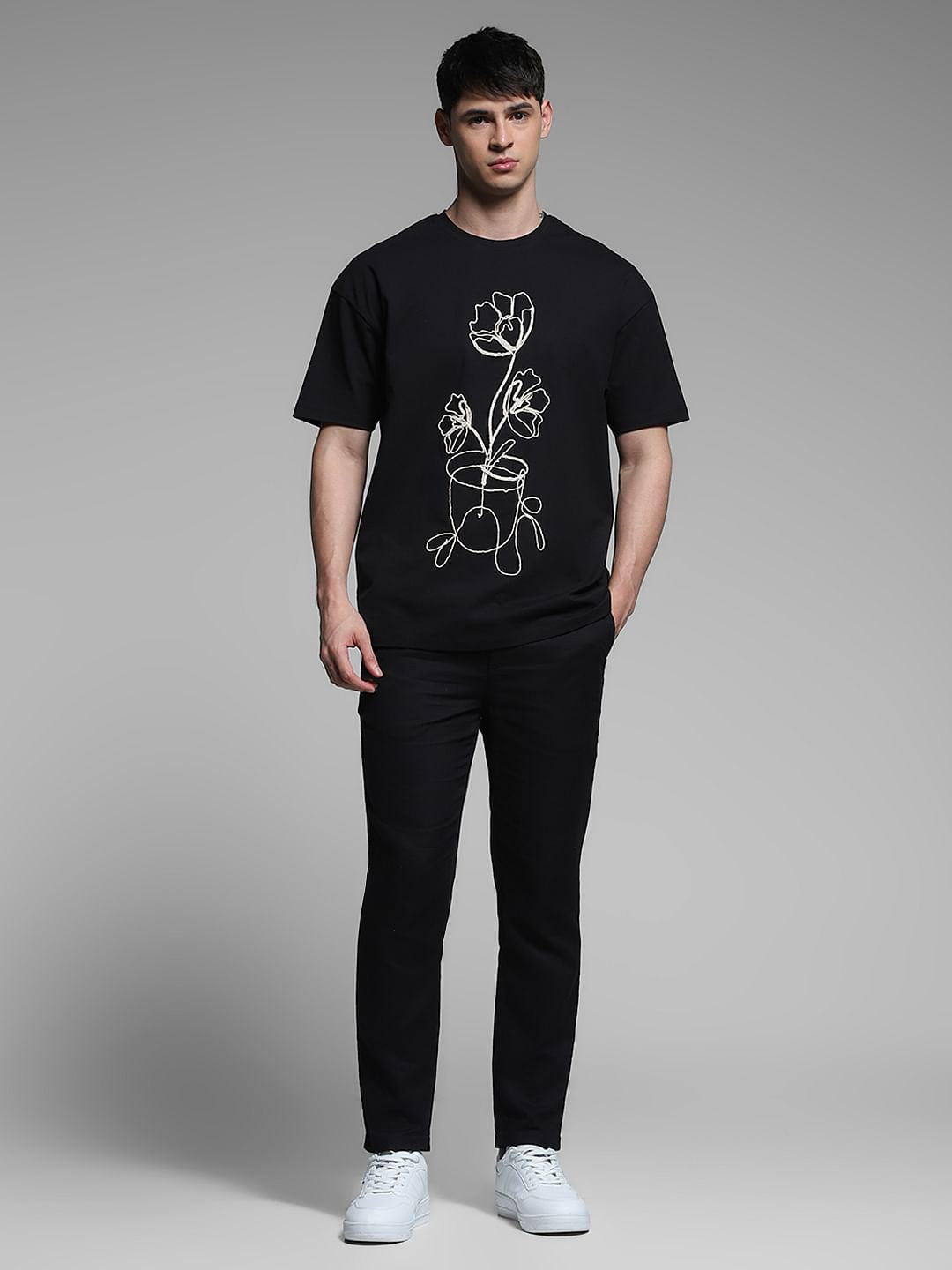 Black Printed Boxy Fit Cotton T-shirt