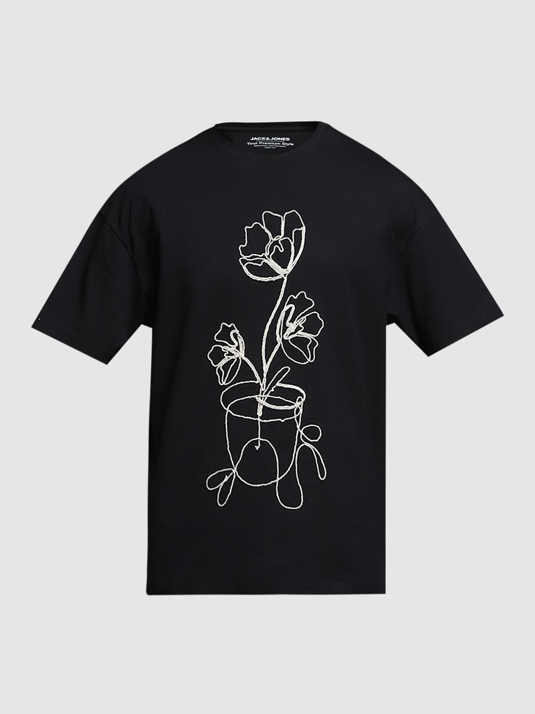 Black Printed Boxy Fit Cotton T-shirt