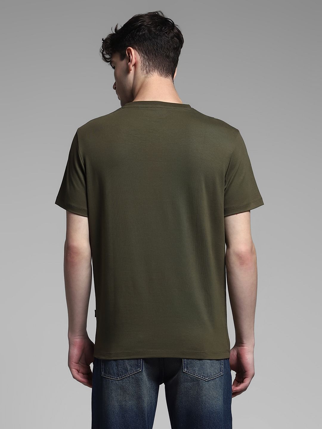 Olive Embroidered Print Cotton T-shirt