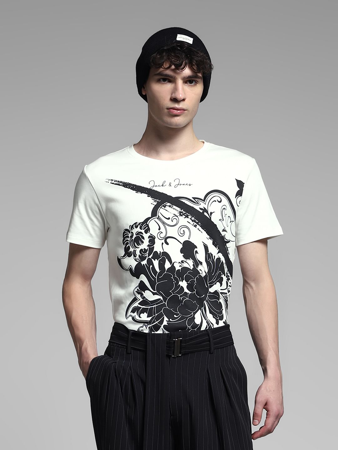 White Graphic Print Cotton T-shirt