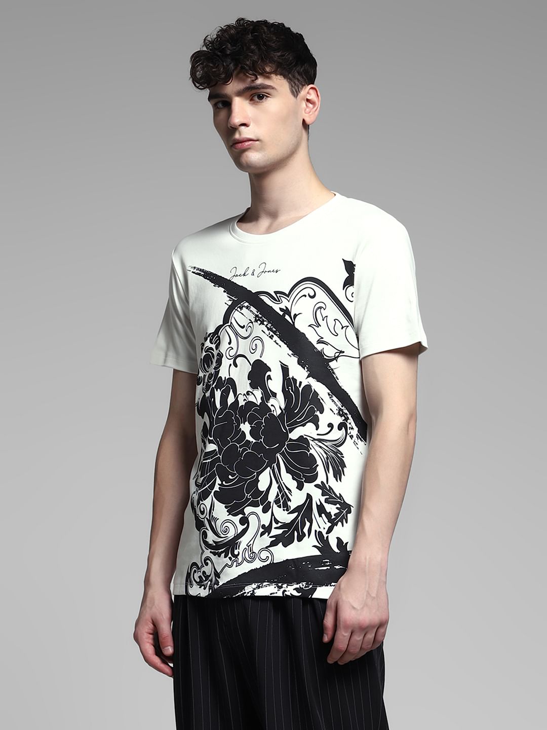 White Graphic Print Cotton T-shirt