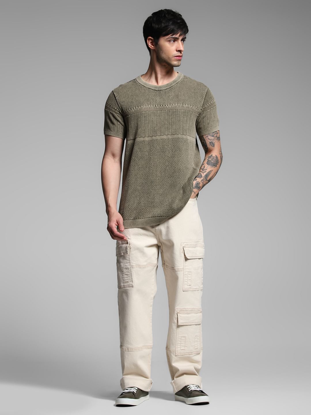 Green Jacquard Crew Neck Pullover
