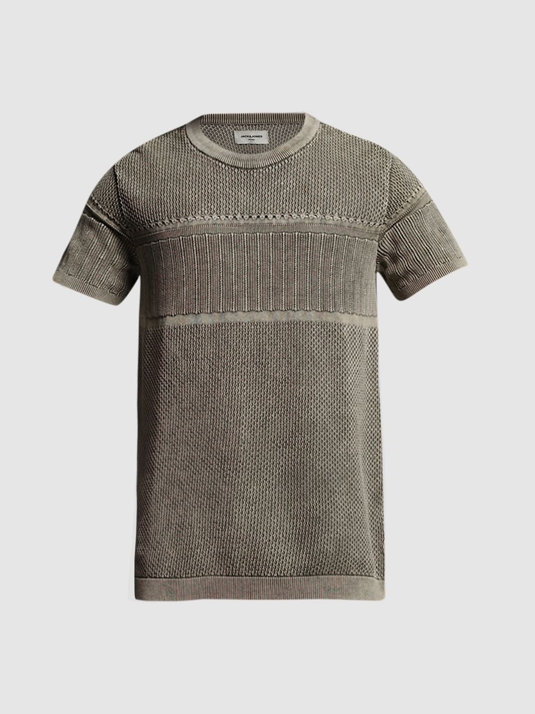Green Jacquard Crew Neck Pullover