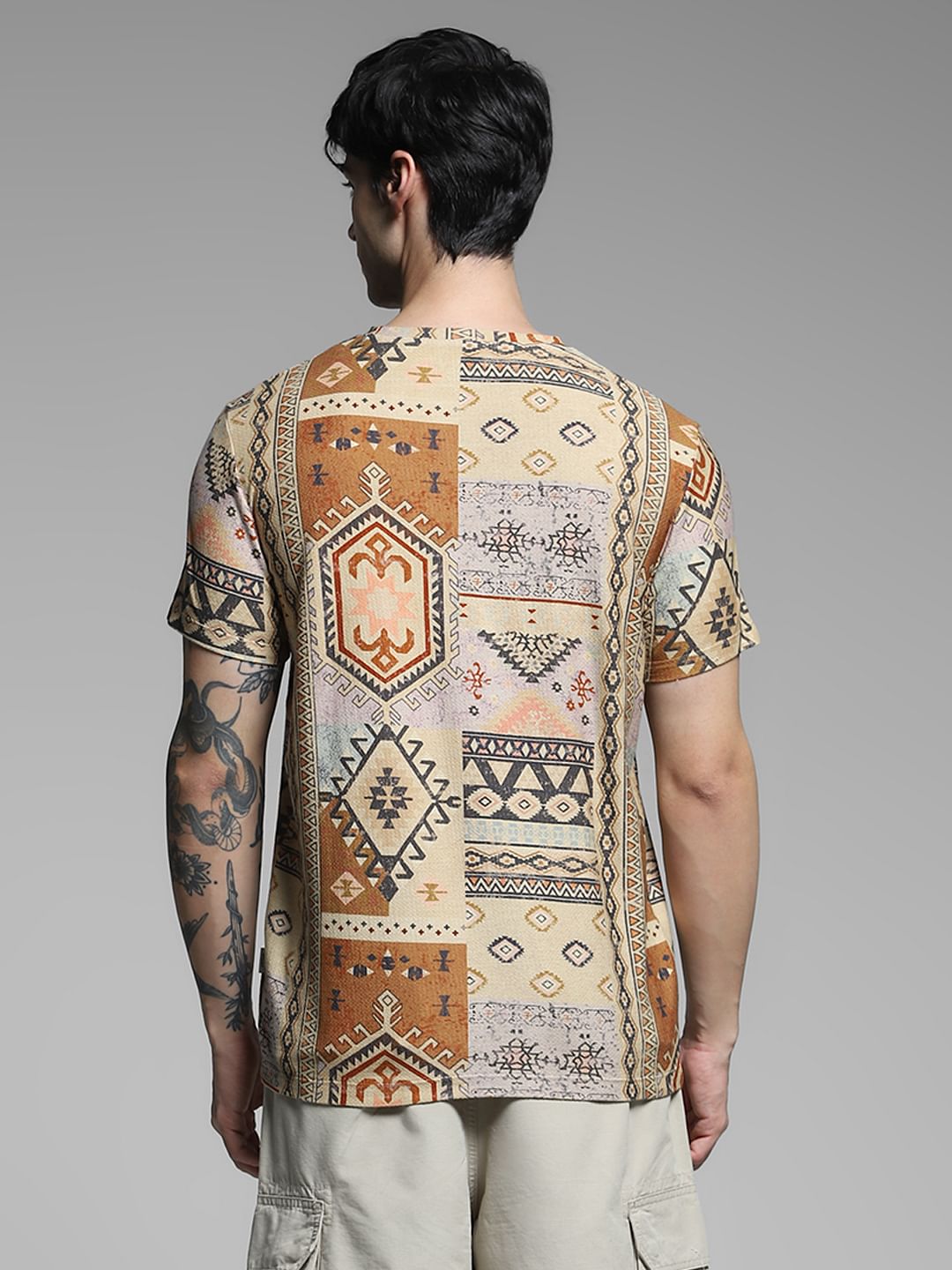 Brown Printed Cotton T-shirt