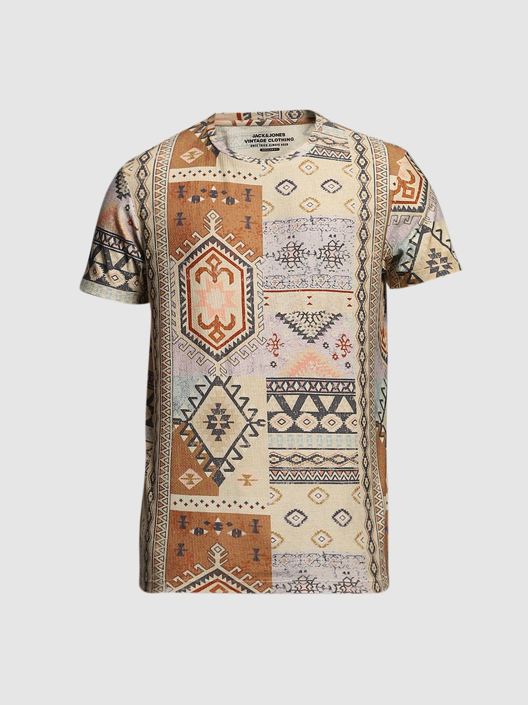Brown Printed Cotton T-shirt
