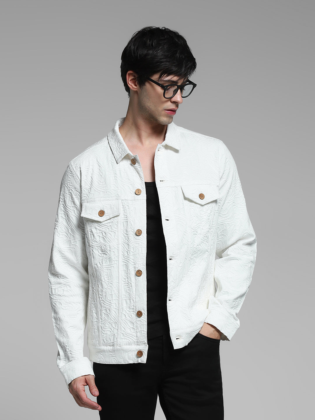 White Jacquard Jacket - L