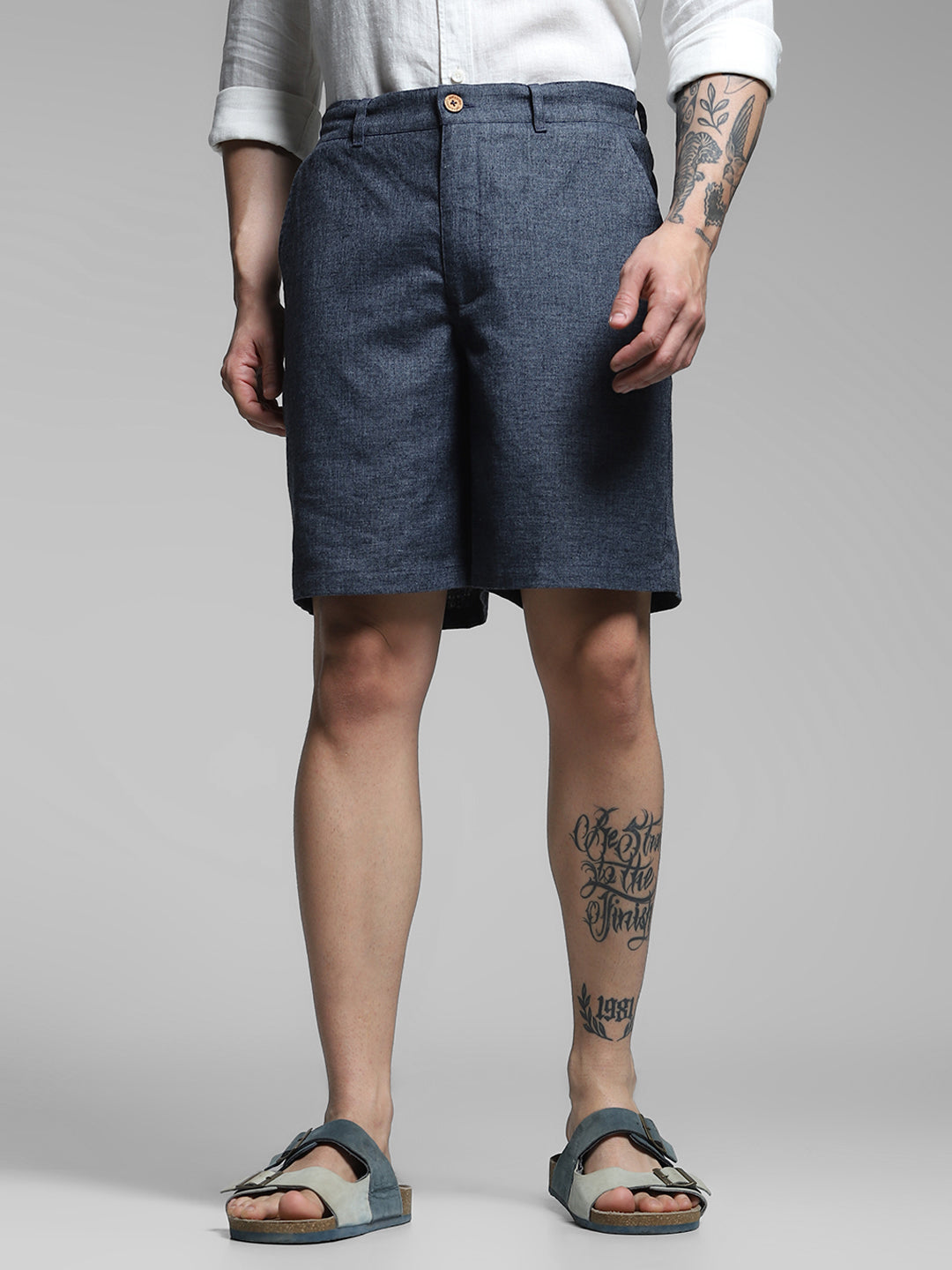 JACK&JONES Navy Blue Linen Blend Shorts