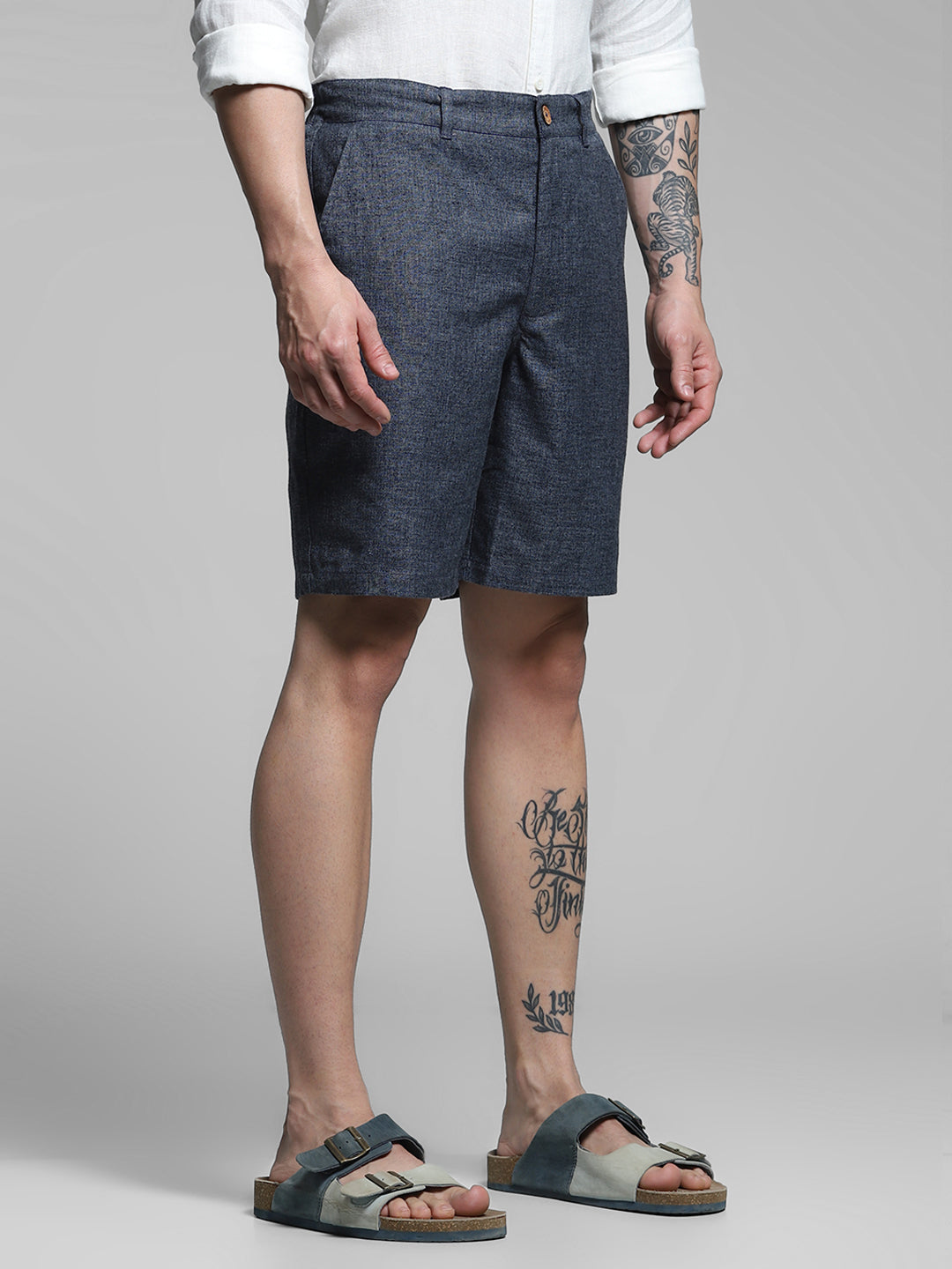 JACK&JONES Navy Blue Linen Blend Shorts