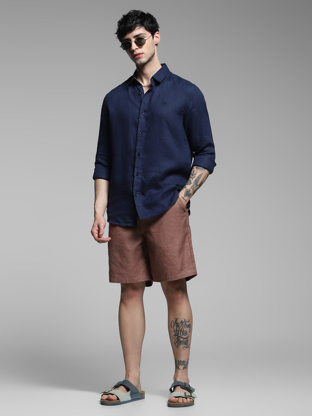 JACK&JONES Dark Brown Linen Blend Shorts