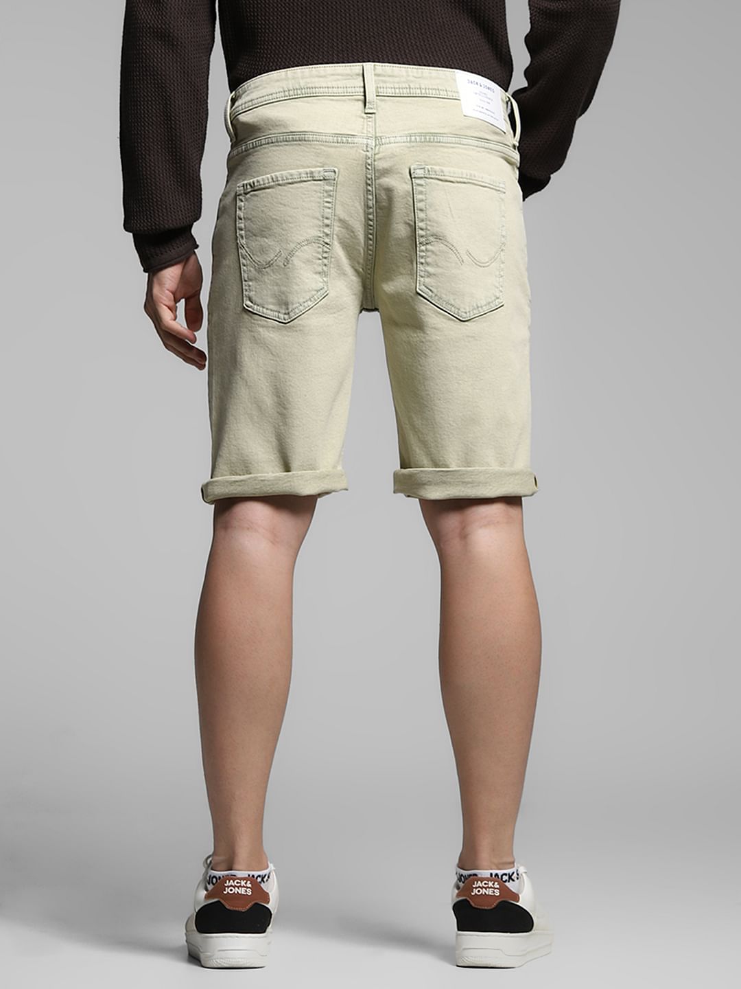 Green Mid Rise Denim Shorts