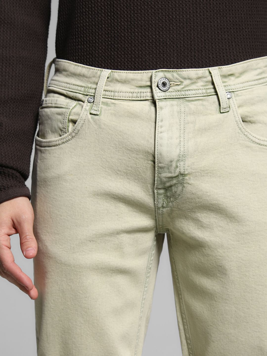 Green Mid Rise Denim Shorts