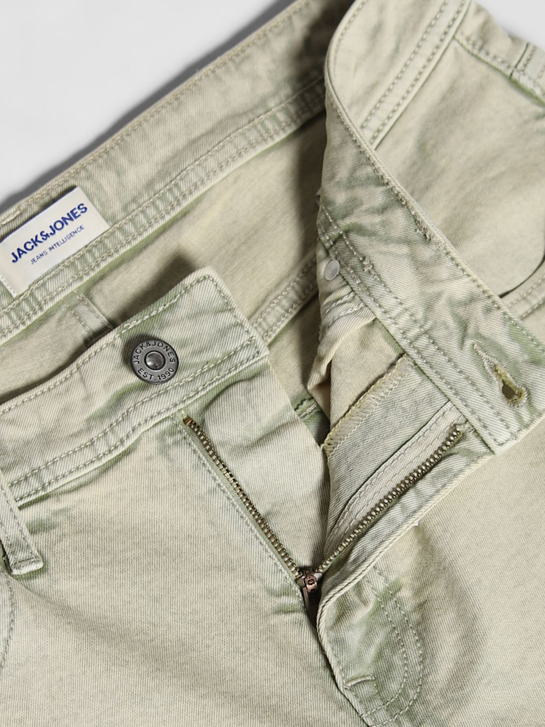 Green Mid Rise Denim Shorts