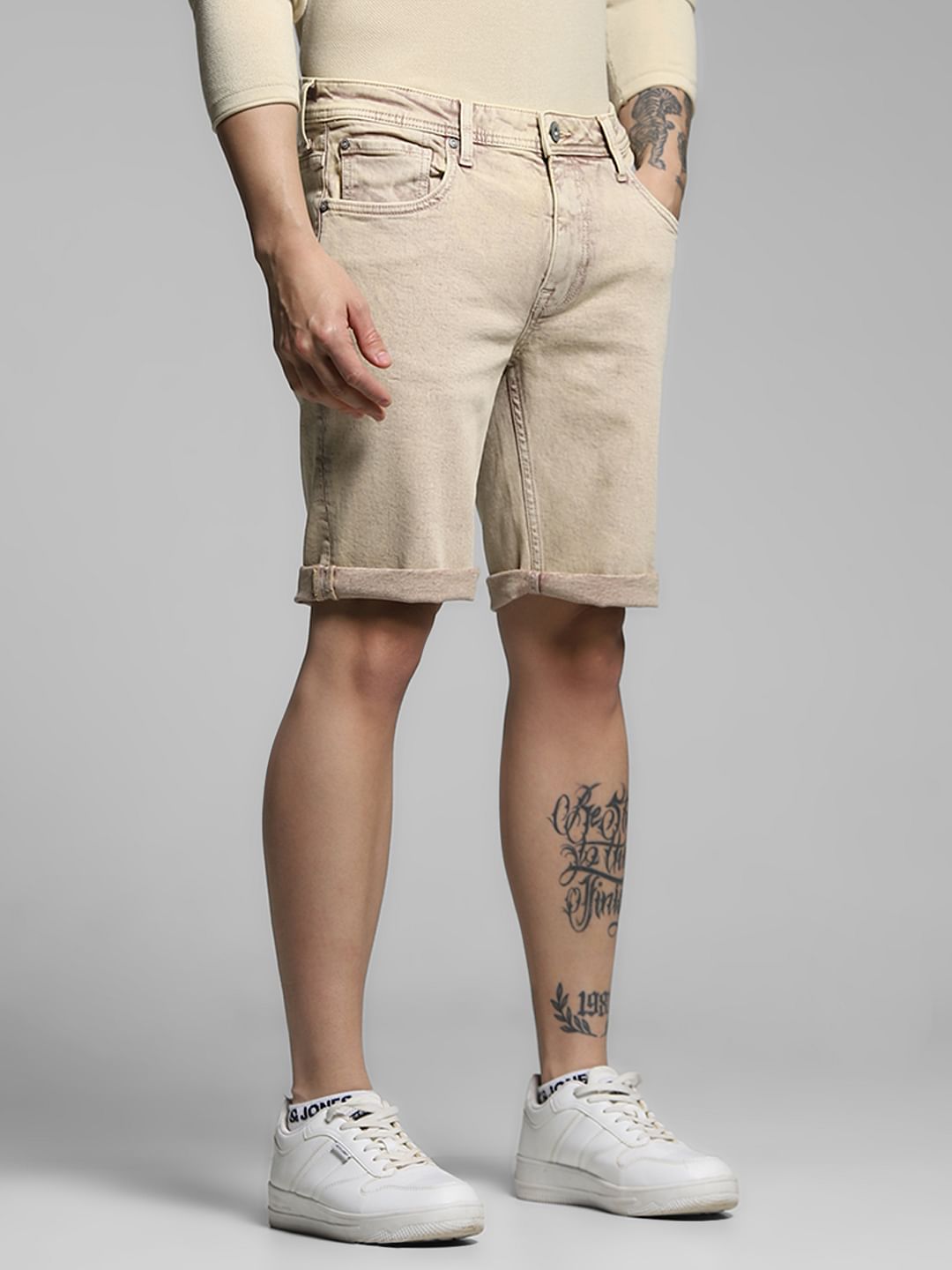 Brown Mid Rise Denim Shorts